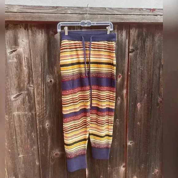 Free People All Mixed-Up Striped Jogger Knit Sweatpant Multicolor Rib Cuffs - Picture 5 of 7